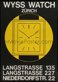 6a0473 WYSS WATCH 36x50 Swiss advertising poster 1967 cool black and yellow art of wrist watch!