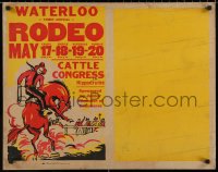 6a0021 WATERLOO THIRD ANNUAL RODEO jumbo WC 1934 great western art of cowboy riding bucking bronco!