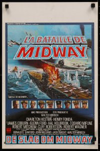 6b0182 MIDWAY Belgian 1976 Charlton Heston, Henry Fonda, dramatic naval battle art!