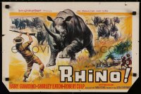 6b0201 RHINO Belgian 1964 Robert Culp, Shirley Eaton, Reynold Brown art of stampeding rhinos!