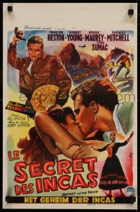6b0206 SECRET OF THE INCAS Belgian 1955 Wik art of Charlton Heston in South America!