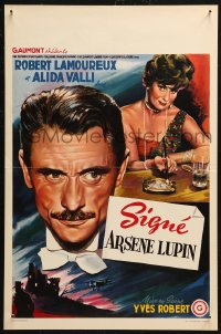 6b0208 SIGNED, ARSENE LUPIN Belgian 1959 great art of Robert Lamoureux in the title role!
