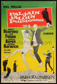 6b0068 BAREFOOT IN THE PARK Finnish 1967 McGinnis art of Redford & Jane Fonda in Central Park!