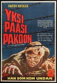 6b0108 ONE THAT GOT AWAY Finnish 1958 different art of Hardy Kruger crawling under barbed wire!