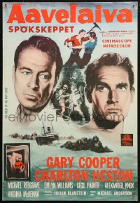 6b0123 WRECK OF THE MARY DEARE Finnish 1959 portrait artwork of Gary Cooper & Charlton Heston!