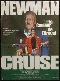 6b0630 COLOR OF MONEY French 15x21 1986 Tanenbaum art of Paul Newman & Tom Cruise playing pool!
