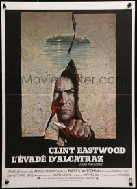 6b0635 ESCAPE FROM ALCATRAZ French 16x22 1979 cool artwork of Clint Eastwood busting out by Lettick!