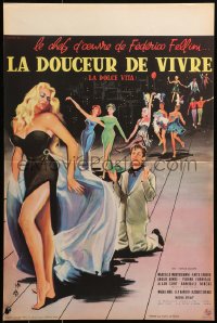 6b0663 LA DOLCE VITA French 16x24 1960 Federico Fellini, Mastroianni, sexy Ekberg by Yves Thos!