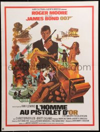 6b0668 MAN WITH THE GOLDEN GUN French 16x21 R1980s art of Roger Moore as James Bond by McGinnis!
