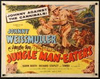 6b0293 JUNGLE MAN-EATERS 1/2sh 1954 Cravath art of Johnny Weissmuller as Jungle Jim vs cannibals!
