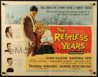 6b0323 RESTLESS YEARS 1/2sh 1958 John Saxon & Sandra Dee are condemned by a town with a dirty mind!