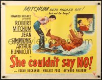 6b0332 SHE COULDN'T SAY NO style B 1/2sh 1954 sexy short-haired Jean Simmons, Robert Mitchum!