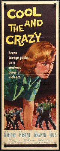 6b0498 COOL & THE CRAZY insert 1958 savage punks on weekend binge of violence, 50s art, ultra rare!