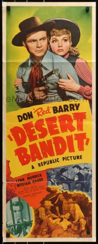 6b0502 DESERT BANDIT insert 1941 close up of Don Red Barry with Lynn Merrick, pointing his gun!