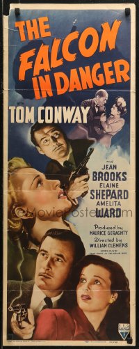 6b0507 FALCON IN DANGER insert 1943 WWII detective Tom Conway, Jean Brooks & Elaine Shepard!