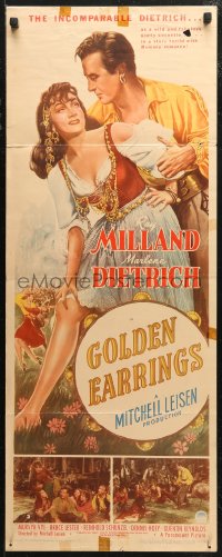 6b0515 GOLDEN EARRINGS insert 1947 art of gypsy Marlene Dietrich w/king of hearts & Ray Milland!