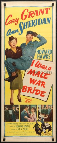 6b0525 I WAS A MALE WAR BRIDE insert 1949 Cary Grant carried by Ann Sheridan w/both in uniform!