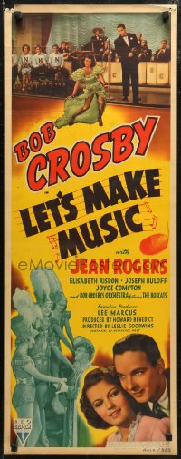 6b0538 LET'S MAKE MUSIC insert 1941 great art of Bob Crosby & Jean Rogers, Nathanael West's last!