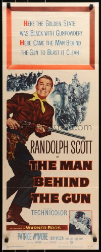 6b0545 MAN BEHIND THE GUN insert 1952 Randolph Scott blasted the Golden State clean of treason!