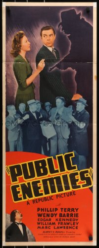 6b0566 PUBLIC ENEMIES insert 1941 cool art of Phillip Terry, Wendy Barrie & silhouette with gun!