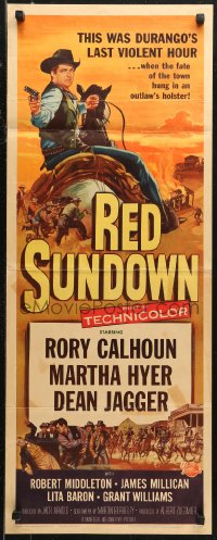 6b0572 RED SUNDOWN insert 1956 great western art of Rory Calhoun, Martha Hyer & Dean Jagger!