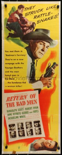 6b0574 RETURN OF THE BAD MEN insert 1948 art of Randolph Scott, Robert Ryan, Anne Jeffreys & Gabby!