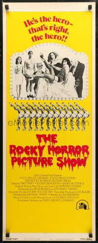 6b0576 ROCKY HORROR PICTURE SHOW int'l insert 1975 wacky image of 'the hero' Tim Curry & cast!