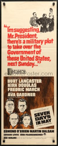 6b0584 SEVEN DAYS IN MAY insert 1964 art of Burt Lancaster, Kirk Douglas, Fredric March & Gardner!