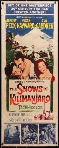 6b0586 SNOWS OF KILIMANJARO insert 1952 art of Gregory Peck, Susan Hayward & Ava Gardner in Africa!