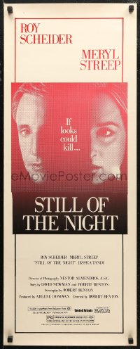 6b0588 STILL OF THE NIGHT insert 1982 super c/u of Roy Scheider & Meryl Streep, if looks could kill!