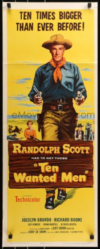 6b0595 TEN WANTED MEN insert 1954 cool image of cowboy Randolph Scott with two six-shooters!