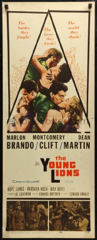 6b0609 YOUNG LIONS insert 1958 art of Nazi Marlon Brando, Dean Martin & Montgomery Clift!