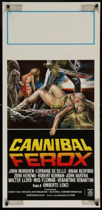6b0963 CANNIBAL FEROX Italian locandina 1981 Umberto Lenzi, natives w/machetes torturing women!
