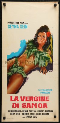 6b0988 DRUMS OF TABU Italian locandina 1968 Franco art of sexy island girl covered only by leaves!
