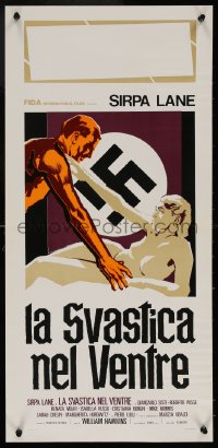 6b1050 NAZI LOVE CAMP Italian locandina 1977 completely different artwork of naked girl & swastika!