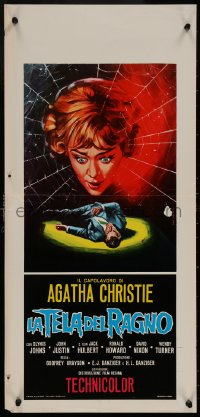 6b1074 SPIDER'S WEB Italian locandina R1971 Piovano art of Glynis Johns & dead body, Agatha Christie!