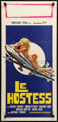 6b1081 SWINGIN' STEWARDESSES Italian locandina 1973 art of sexy naked flight attendant on airplane!