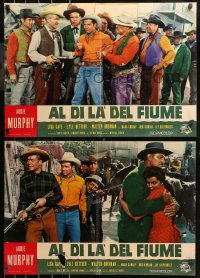 6b0918 DRUMS ACROSS THE RIVER group of 3 Italian 19x27 pbustas 1955 Audie Murphy in empire of hate!