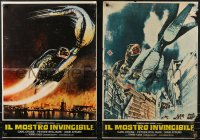 6b0920 GAMERA VS. BAIRUS group of 2 Italian 19x28 pbustas 1969 Yuasa, different sci-fi horror images!