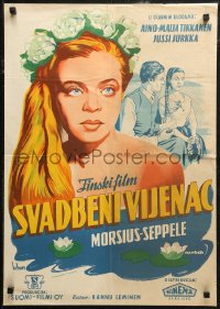 6b0733 BRIDAL WREATH Yugoslavian 19x27 1954 Hannu Leminen's Morsiusseppele, Finnish romance!