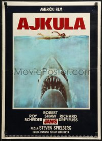 6b0768 JAWS Yugoslavian 20x28 1975 Spielberg's classic man-eating shark attacking swimmer, Ajkula!