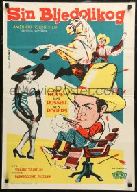 6b0808 SON OF PALEFACE Yugoslavian 20x28 1952 Roy Rogers & Trigger, Bob Hope & Russell by Stokic!