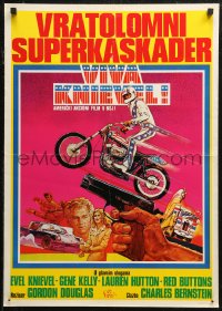 6b0826 VIVA KNIEVEL Yugoslavian 20x28 1977 best art of the greatest daredevil jumping his motorcycle