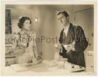 6c0875 AFTER THE THIN MAN 8x10.25 still 1936 Myrna Loy cutting bread by William Powell holding eggs!