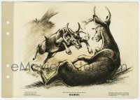 6c0910 BAMBI 8x11 key book still 1942 Disney classic, cartoon art of Bambi in buck fight with Ronno!