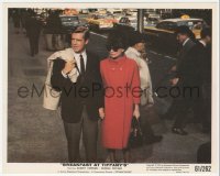 6c0804 BREAKFAST AT TIFFANY'S color 8x10 still 1961 Audrey Hepburn & Peppard holding hands on street!