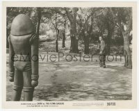 6c1051 EARTH VS. THE FLYING SAUCERS 8.25x10.25 still 1956 robot stares down man standing in park!