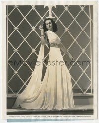 6c1197 JOAN BENNETT 8.25x10 still 1939 full-length modeling formal gown of white amusade crepe!