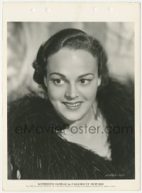 6c1213 KATHERINE DEMILLE 8x11 key book still 1935 great smiling portrait wearing feathered dress!