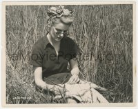 6c1318 MURDER ON DIAMOND ROW candid English 8x10.25 still 1937 Ann Todd writing notes in field!